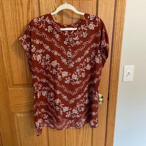 Maurices Rust Floral V-Neck Blouse